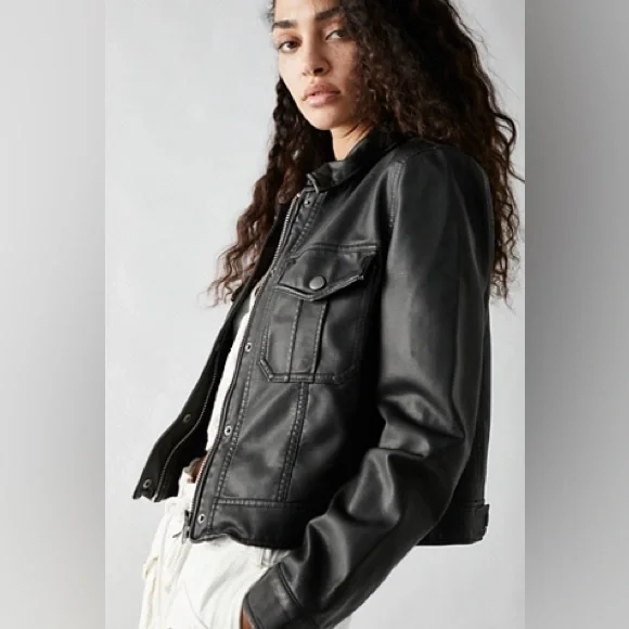 Sz S Free People Emma Shrunken Vegan Moto Jacket | Motorcycle Jacket - Picture 5 of 13
